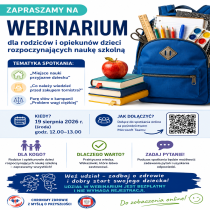 Zaproszenie na webinarium dla rodziców i opiekunów dzieci rozpoczynających naukę szkolną